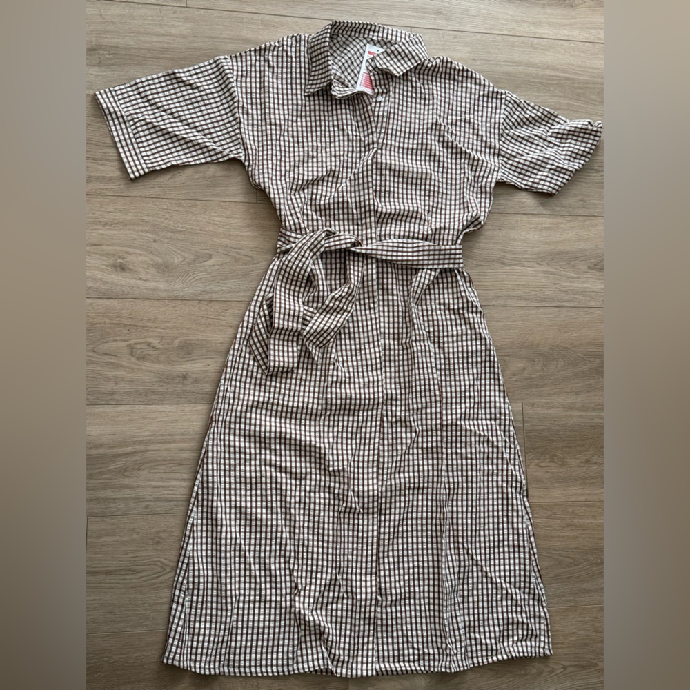 Brown and White Plaid Dress